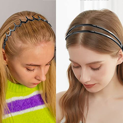 ULTIMUTE 8 PCS Fashion Effortless Plastic Headbands with Teeth Comb Black Skinny Headbands No Slip Hair Accessories Bands for Women Men Teen Girls, Lacquered Black - color: Lacquered Black
