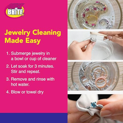 Quick 'n Brite Jewelry Cleaner Kit, with 16 oz Jewelry Cleaner, 3 Pc Cleaning Brush, and Polishing Cloth – 5 Piece