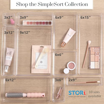 STORi SimpleSort 2-Piece Stackable Clear Drawer Organizer Set | 12" x 9" x 2" Rectangle Trays | Wide Makeup Vanity Storage Bins and Office Desk Drawer Dividers | Made in USA - size: 12x9x2"