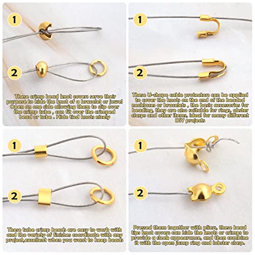 Acejoz 1200 Pcs Crimp Beads Supplies for Jewelry Making, Including Crimp Covers, Crimp Tubes and Wire Guardians, Lobster Clasps, Jump Rings, Crimping Pliers and Beading Wire for Bracelets Making