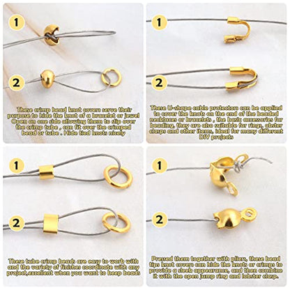 Acejoz 1200 Pcs Crimp Beads Supplies for Jewelry Making, Including Crimp Covers, Crimp Tubes and Wire Guardians, Lobster Clasps, Jump Rings, Crimping Pliers and Beading Wire for Bracelets Making