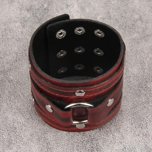 Jeilwiy Punk Leather Wristbands for Men Bracelets Handmade Wide Cuff Bangle Braided Jewelry Black Brown Adjustable - Punk Father's Gifts - color: Red Leather Cuff Bracelet