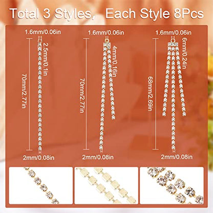 SUNNYCLUE 1 Box 24Pcs 3 Style Tassel Earring Charms Chain Tassel Earrings Set Dangle Chains Rhinestones Charms for Jewelry Making Accessories Women Adults DIY Crafts - color: 24pcs 3 Styles Rhinestone Tassel Charms