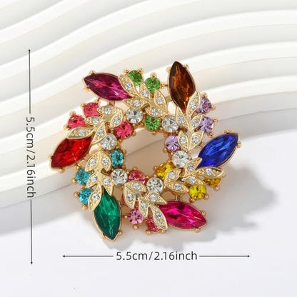 2pcs Rhinestone Brooch Pin for Women Dress Elegant Stylish Crystal Brooches Fashion Accessories Pins Lapel Boutonniere Ideas Wedding Christmas Birthday Jewelry Easter Gift - color: 11 Red Colorful/Silver