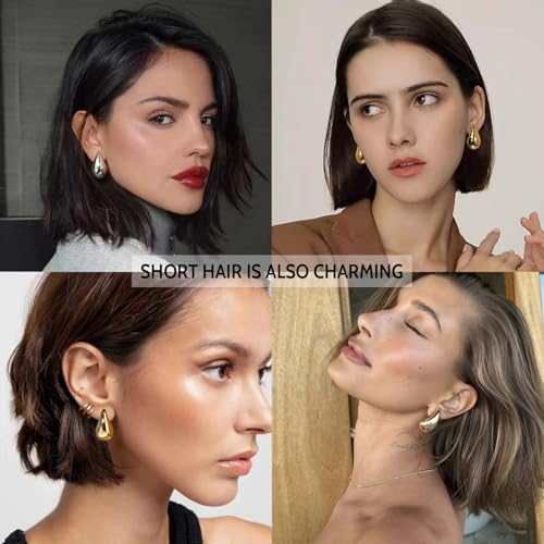2 Pairs Gold/Silver Hoop Earrings For Women Set Trendy,14K Plated Gold Chunky Huggie Hoop Earings Pack,Oval Twisted Statement Silver Hoops,Fashion Jewelry Gift - color: 9) conch stud