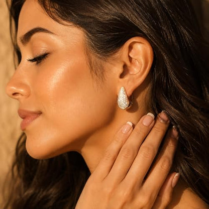 CZ Huggie Hoop Earrings for Women | Sparkly Cubic Zirconia, Small Hoop, Lightweight, Everyday Fashion Jewelry - color: Teardrop Pave CZ - Gold