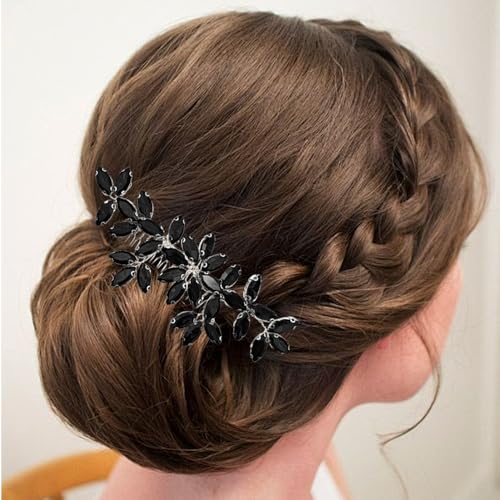 Black Wedding Crystal Hair Comb Elegant Bridal Wedding Hair Piece Teardrop Crystal Rhinestone Hair Accessories for Women Prom Party Photography - color: Black