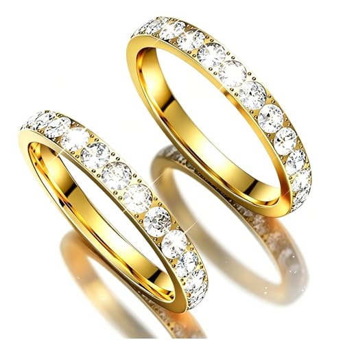 Tensea 2-Pack 14K Gold Plated Stackable Bands Compatible for Oura Ring Gen 5/4/3, Wedding Cubic Zirconia Simulated Diamond Ring Stack, Smart Ring Stacking Rings for Women, Size 6 7 8 9 10 - color: Gold