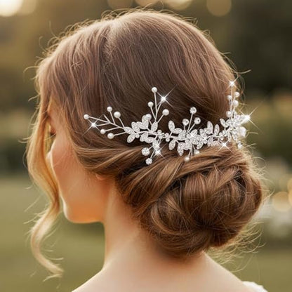 Unsutuo Bridal Crystal Headband Silver Rhinestone Hair Vine Pearls Wedding Hair Accessories for Women and Girls(Silver) - color: Silver