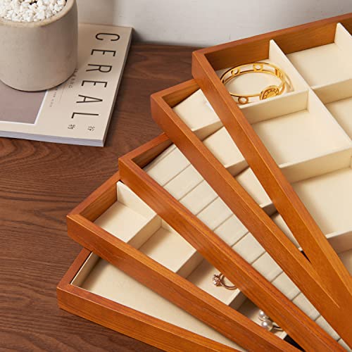 Oirlv Wood 13 Grids Necklace/Bracelet/Pendant Display Tray Jewelry Drawer Organizer Stackable Jewelry Trays (Creamy-white) | Stackable Design,for Jewelry Necklaces Bracelets and Watches,Organizing and Presentinge Legantly on Dressers&in Dresser - color: C