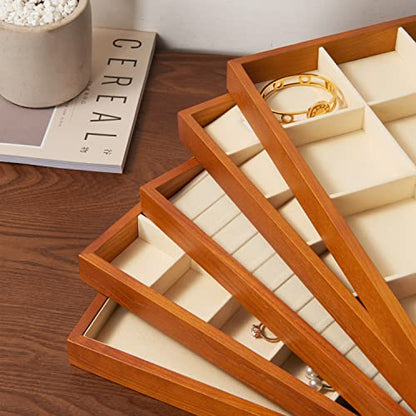 Oirlv Wood 13 Grids Necklace/Bracelet/Pendant Display Tray Jewelry Drawer Organizer Stackable Jewelry Trays (Creamy-white) | Stackable Design,for Jewelry Necklaces Bracelets and Watches,Organizing and Presentinge Legantly on Dressers&in Dresser - color: C