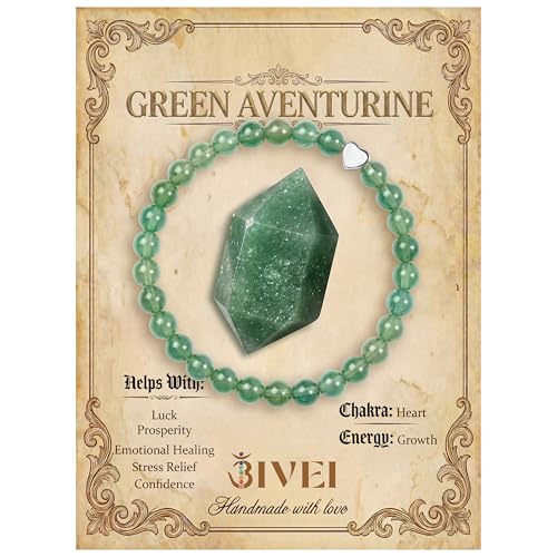 Bivei Crystal Stretch 6mm Bracelets for Women | Handmade Natural Stone Beaded Stretch Bracelet, Stainless Steel Heart Bead, Tranquility Yoga Gift Jewelry for Women - color: Green Aventurine - Growth