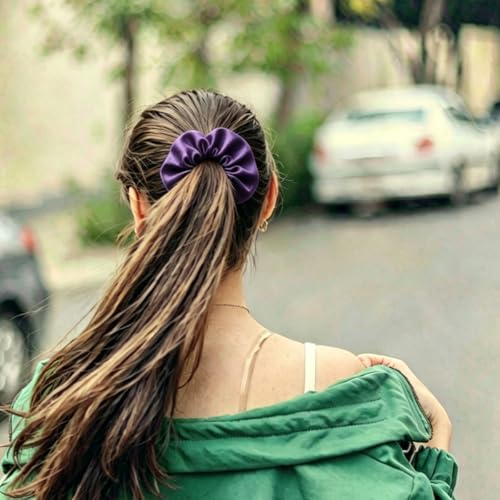Silk Hair Ties Ponytail Holder Hairs Bow Ropes Elastics Hairtie Accessories Wide 0.8inch on Hair No Damage No Crease for Women Curly Thick Wavy Hair(30Pcs Dark Purple) - color: Dark Purple