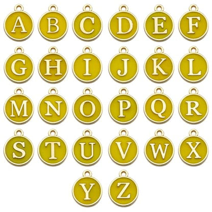 A-Z Letter Charms Round Enamel Alphabet Initial Pendant for Jewelry Making,Double-Side for Necklace Bracelet Earring DIY Craft - color: 1 set(26pcs)-Yellow