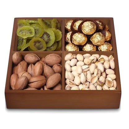 FUNSUEI 2 PCS Multi Compartment Wooden Tray, Divided Wooden Tray, Square Bamboo Trays with 4 Sections, Bamboo Divided Serving Trays Storage Box for Snacks Appetizers, 9 x 9 x 1.77 Inch - size: 2 PCS 4 Sections