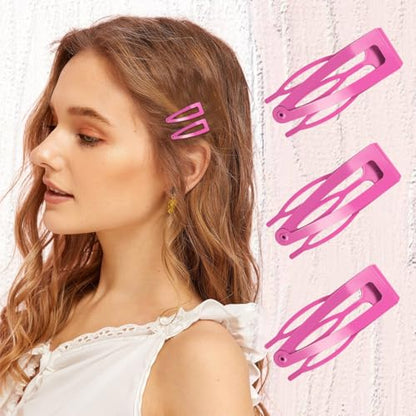 20 Pcs Snap Hair Clips for Women Snap Hair Barrettes Double Grip Hair Clips 3 Prong Clips for Hair Barrettes for Women Girls (Pink) - color: Pink