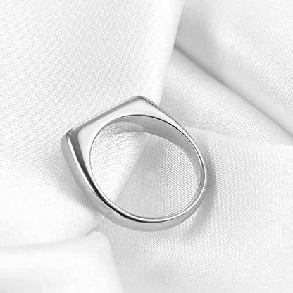VQYSKO 14K Gold Plated Signet Ring | Statement Band Jewelry for Women - color: Silver + White