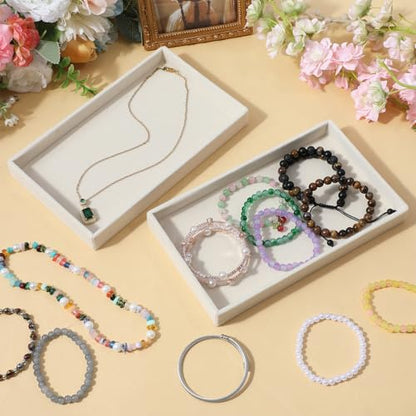 8 Pcs Small Velvet Jewelry Tray Stackable Jewelry Drawers Organizer Trays Jewelries Storage Trays 8.3 x 4.7 x 1 Inches (Beige)