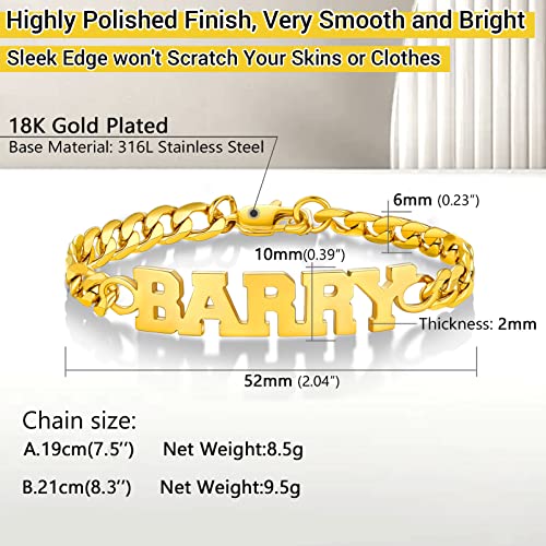 PROSTEEL Bracelets for Men, Figaro/Cuban Mens Bracelet, Silver/Gold/Black | 6/9/13mm Width, 7.5/8.3/9" Length, Stainless Steel Mens Bracelet, Durable & Non Tarnish, Chunky Jewelry with Gift Box - style: H 6mm-Cuban-Gold-Custom