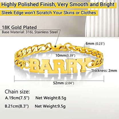 PROSTEEL Bracelets for Men, Figaro/Cuban Mens Bracelet, Silver/Gold/Black | 6/9/13mm Width, 7.5/8.3/9" Length, Stainless Steel Mens Bracelet, Durable & Non Tarnish, Chunky Jewelry with Gift Box - style: H 6mm-Cuban-Gold-Custom