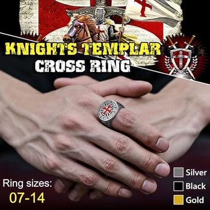 FaithHeart Mens Stainless Steel Crusader Jerusalem Cross Ring with 18K Gold Plated Two Tone Ring Size 7,8,9,10,11,12 - color: 02. Crusader Cross-Silver