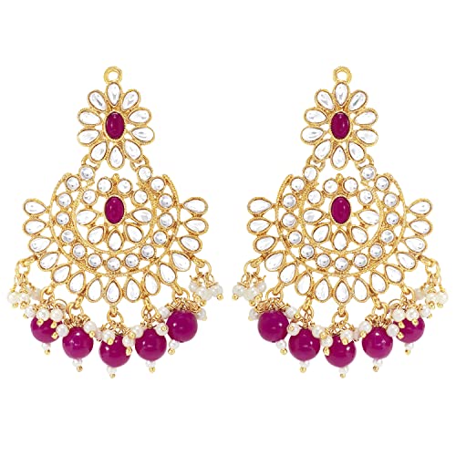 Aheli Faux Pearl Choker Necklace with Earrings Indian Traditional Bollywood Jewelry Set Gift for Women - color: Rani Pink & White
