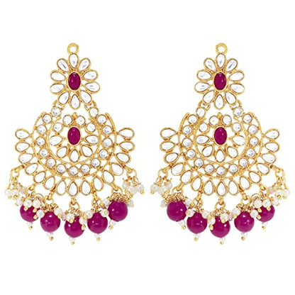 Aheli Faux Pearl Choker Necklace with Earrings Indian Traditional Bollywood Jewelry Set Gift for Women - color: Rani Pink & White