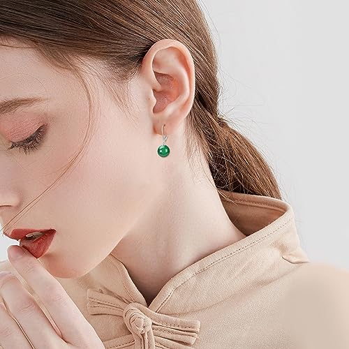 925 Sterling Silver Pearl Leverback Earrings Dangle Drop Jewelry Gifts for Women - style: Green Agate