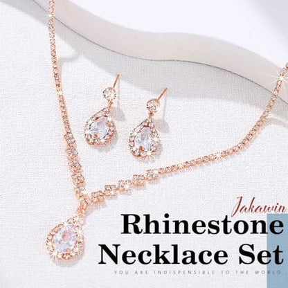 JAKAWIN Silver Rhinestone Jewelry Set Wedding Necklace Earrings for Women - color: C Rose Gold