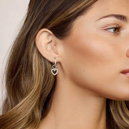 DAILY VIBES Cute Butterfly Star Cross Heart CZ Dangle Earrings for Women | 925 Sterling Silver Post, 14K Gold or Silver Plated, Mini Cubic Zirconia Dainty Drop, Cartilage Small Huggie Hoop Earrings - color: Silver Heart CZ