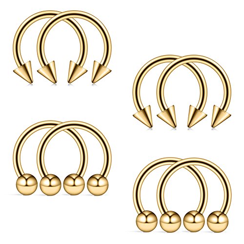 316L Surgical Steel Ball&Spike Horseshoe Nose Septum Piercing Ring CBR 16G - style: 8pcs Gold 8mm
