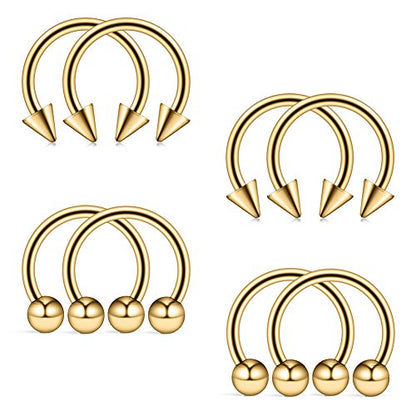 316L Surgical Steel Ball&Spike Horseshoe Nose Septum Piercing Ring CBR 16G - style: 8pcs Gold 8mm
