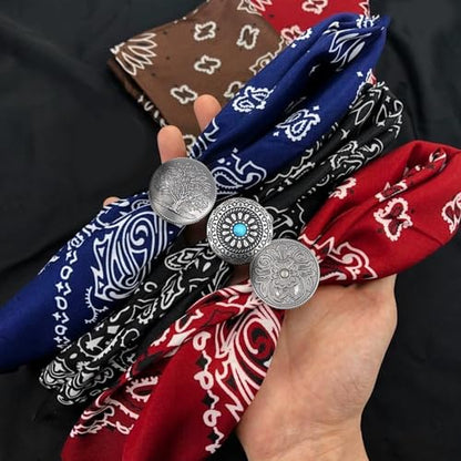 4Pcs Scarf Ring Western Bandana Slide For Women Men Genuine Leather Wild Rag Clip Neckerchief Holder Cowboy Accessories Clothing Cinch Buckle - color: Silver A
