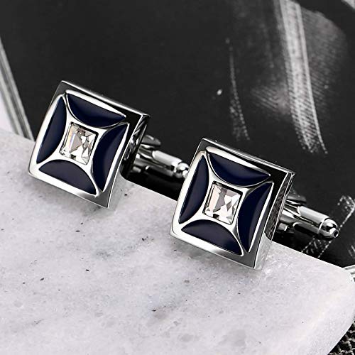 Shirts Cufflinks for Men,Men Dress Shirts with Cuff Links Square Cubic Zirconia White Mens Stainless Steel Cufflinks Blue/Purple - color: Blue