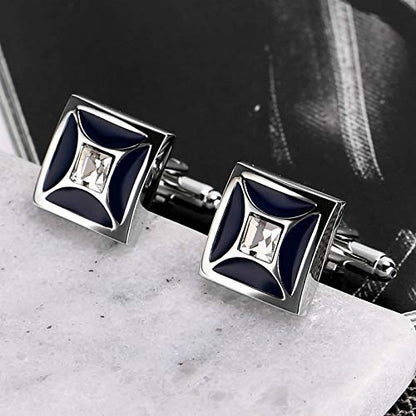 Shirts Cufflinks for Men,Men Dress Shirts with Cuff Links Square Cubic Zirconia White Mens Stainless Steel Cufflinks Blue/Purple - color: Blue