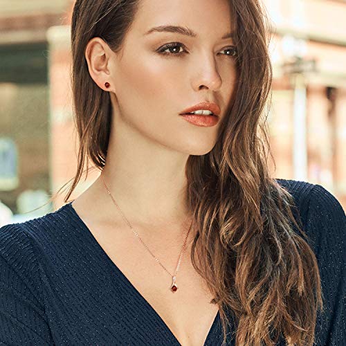 Gem Stone King 18K Rose Gold Plated Silver Pendant and Earrings Jewelry Set Round Garnet 2.25 cttw 18 InchesChain
