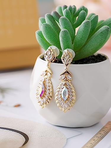 Clip On Crystal Dangle Non Pierced Earrings for Women 14K Gold Plated Jewelry - color: Jan-Garnet-14K Gold