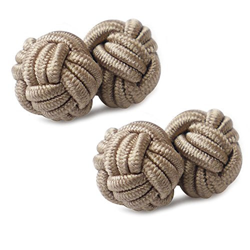 HONEY BEAR Round Silk Knot Elastic Fabric Cufflinks for Men Women 1 Pair | Wedding Business, Tarnish-Resistant, for Groomsmen, Father, Husband, Wife, Anniversary, and Formal Events - style: Light Brown
