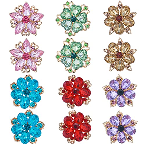 Lot 12pcs Assorted Crystal Rhinestone Flower Brooch Pin Set for Women DIY Bridal Wedding Bouquet Kit - color: Multicolor - 12pcs
