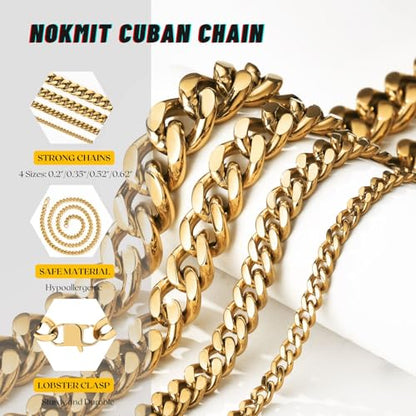 NOKMIT Chunky Cuban Link Curb Chain Necklace for Women Men Dainty 18K Gold Silver Tone Choker Thick Trendy Statement Diamond Cut Punk Hip Hop Cuban Chain Jewelry Gifts Unisex Size 5mm/9mm/13mm/16mm - color: 16mm-Gold, size: 18inches