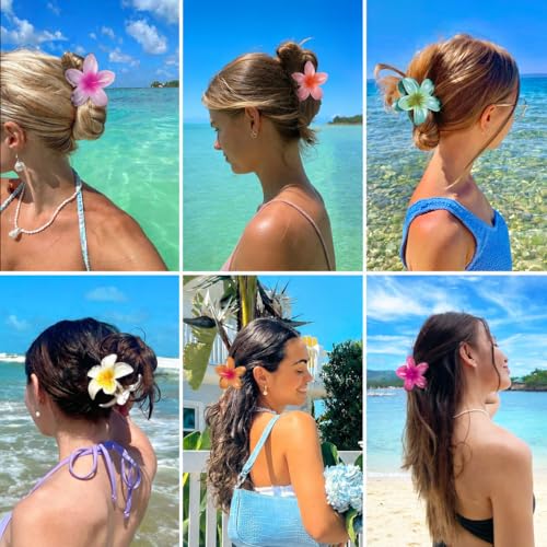 6 Pcs Flower Hair Clips for Women, Hawaiian Hibiscus Flower Claw Clips, Summer Beach Essentials Hair Accessories - color: Multicolor