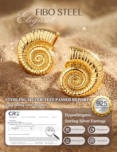 Chunky Gold Stud Earrings for Women Sterling Silver Earring Hypoallergenic | Non Tarnish 14K Gold Plated 925 Silver Posts for Sensitive Ears,Knot Statement Dangle Earrings Gold Jewelry Gifts Lightweight - color: gold plated-conch