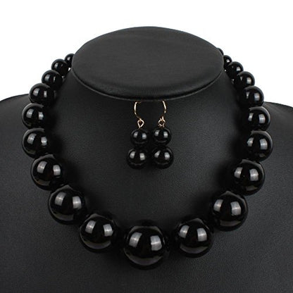 Fuqimanman2020 Chunky Large Simulated Pearl Choker Necklace Drop Dangle Earrings Crystal Bib Big Round Beaded Strand Multicolor Costume Statement Wedding Jewelry Set for Women Brides - color: Red
