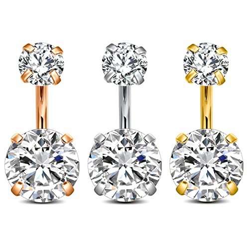 QWALIT Belly Rings - Short Bar Belly Button Rings in Surgical Steel with Opal Stones - 6mm & 10mm - color: E12-3pcs classic 3 colors