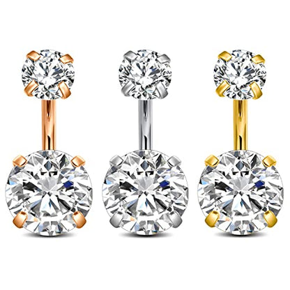 QWALIT Belly Rings - Short Bar Belly Button Rings in Surgical Steel with Opal Stones - 6mm & 10mm - color: E12-3pcs classic 3 colors