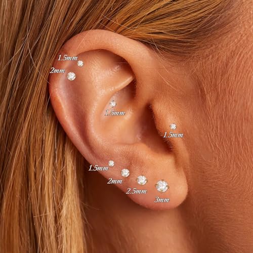 Xpircn Flat Back Stud Earrings 14K Gold Plated Internally Threaded CZ Stud Piercing Jewelry for Tragus Helix Cartilage Conch Nose Hypoallergenic Lip Labret Medusa Piercing 16G 18G - color: 18 Gauge, Gold, size: Mixed (6/8/10/12mm) Bar