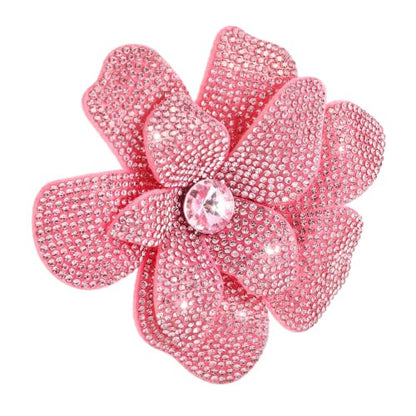 3.74 Inches Rhinestone Camellia Flower Brooch Pin Fashion Sparkly Crystal Floral Brooch Dainty Elegant Pink Flower Brooches for Women Wedding Party Banquet Dress Clothes Jewelry Accessories