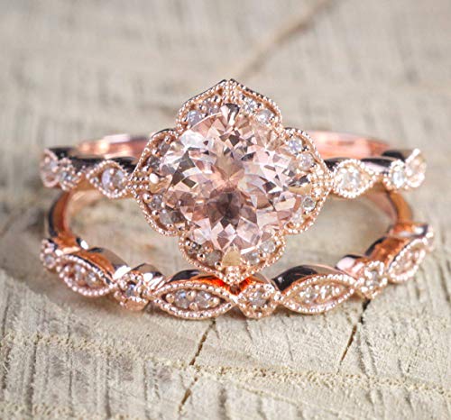 18k Rose Gold 2 Piece Ring Set Cubic Zirconia Bride Promise Rings Set CZ Eternity Engagement Wedding Band Ring Sets for Women TZ.60 (US Code 8) - size: US Code 8