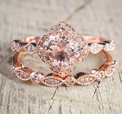 18k Rose Gold 2 Piece Ring Set Cubic Zirconia Bride Promise Rings Set CZ Eternity Engagement Wedding Band Ring Sets for Women TZ.60 (US Code 10) - size: US Code 10