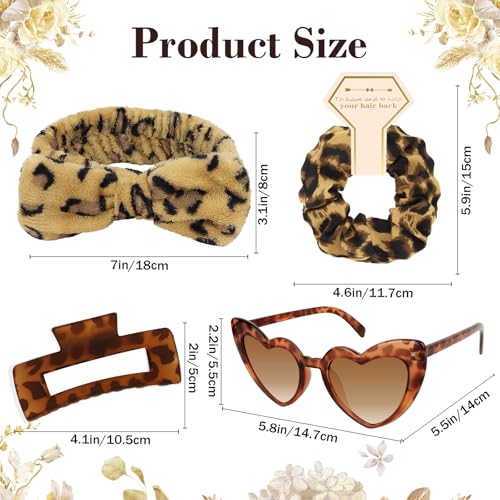 Semato 4 Pcs Leopard Bridesmaid Proposal Gifts Bridesmaid Spa Headband, Hair Claw Clips, Heart Shaped Sunglasses and Smooth Satin Scrunchies - color: Leopard